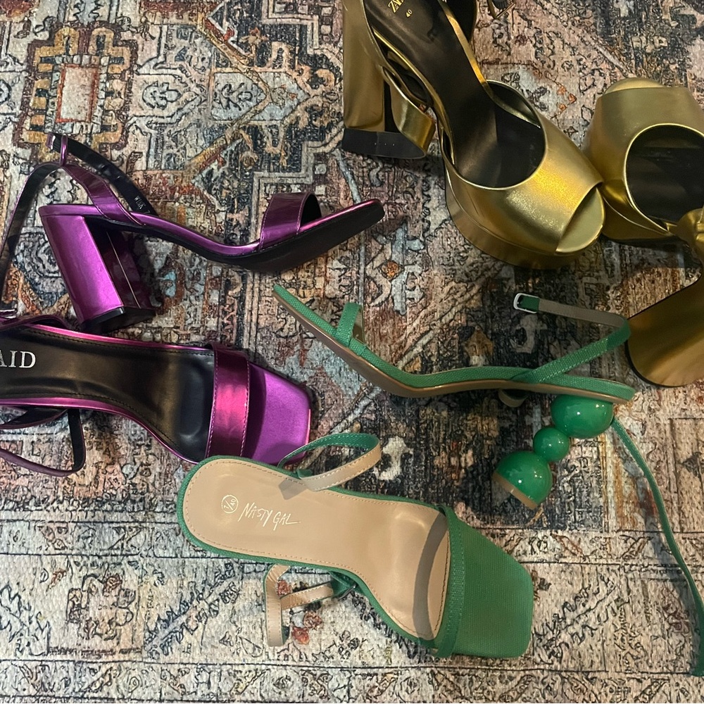 Bundle of heels- Gold, Green,  and Purple Women's Heels